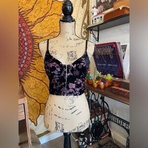 ✨ Windsor Black Floral Velvet Crop Corset Tank Top ✨